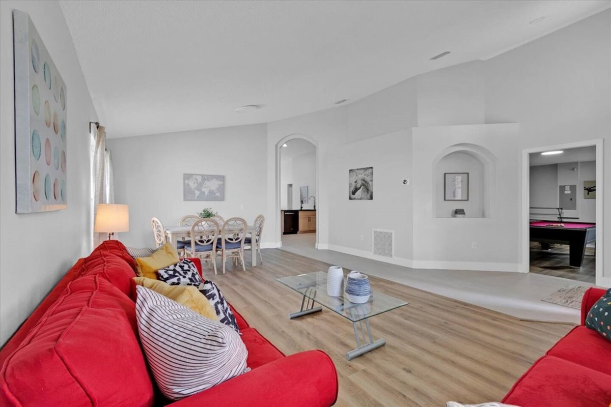 This auxiliary family room is next to the game room.