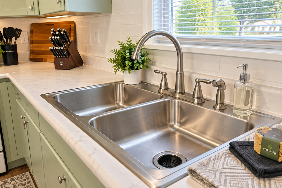Bright, well-equipped kitchen with double sink and plenty of counter space.