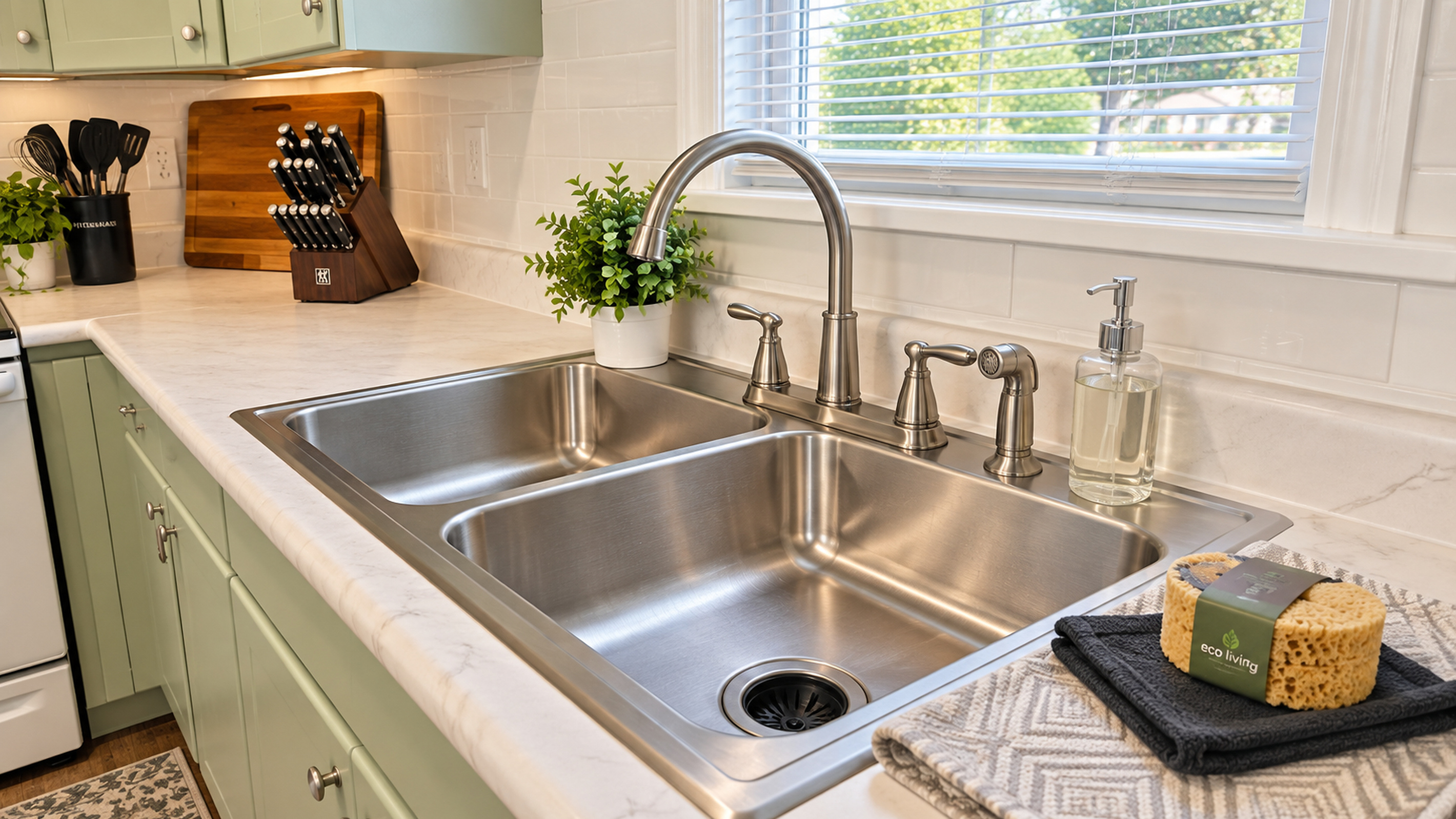 Bright, well-equipped kitchen with double sink and plenty of counter space.