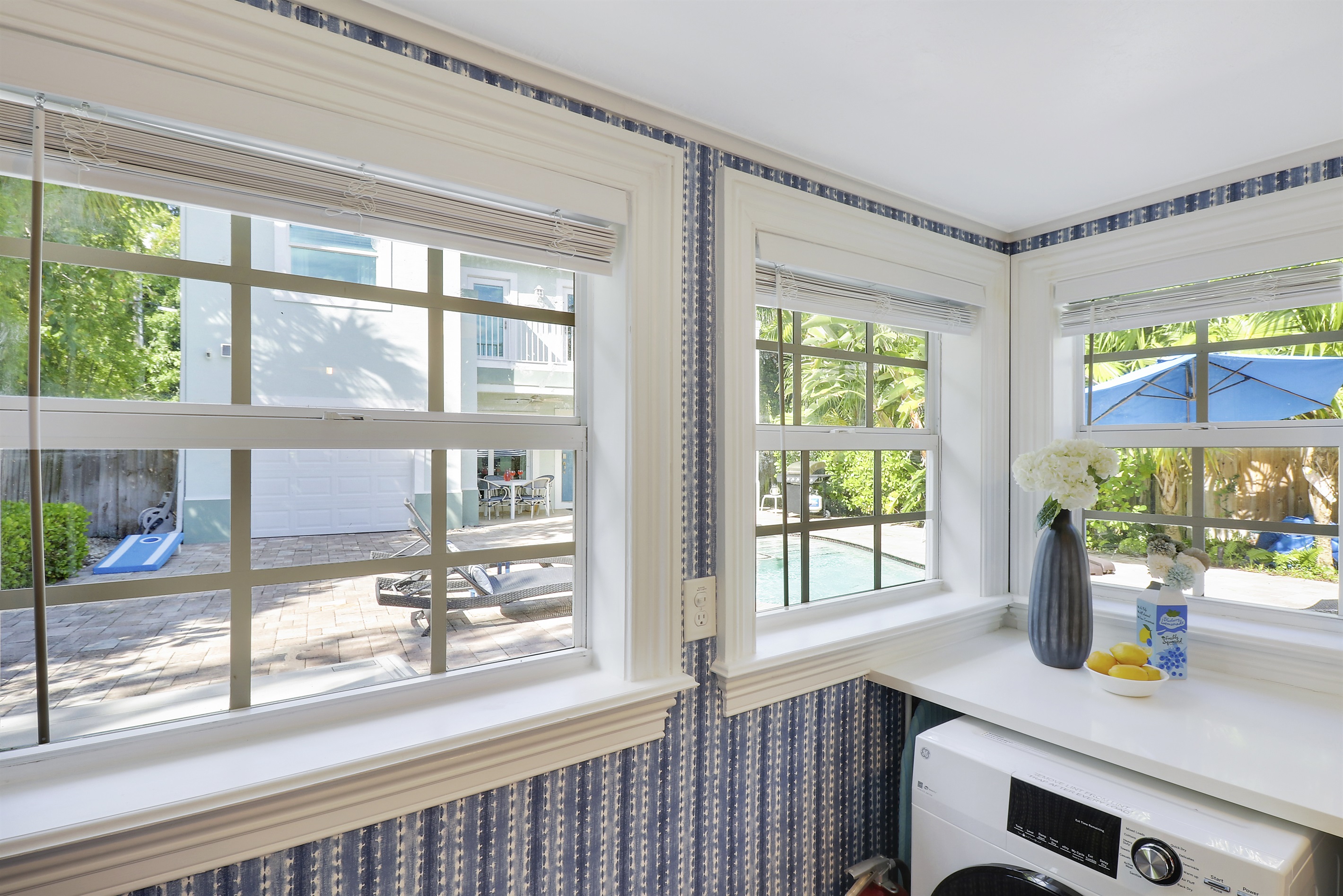 A view from the cottage house to the courtyard