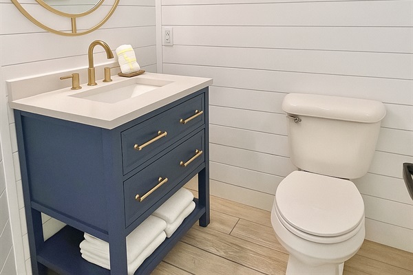 Hotel-clean bathroom with luxury touches.