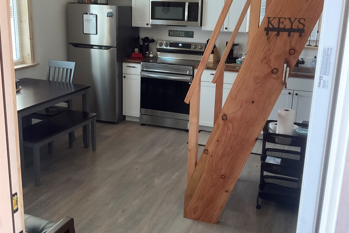 Downstairs kitchen and dining area.