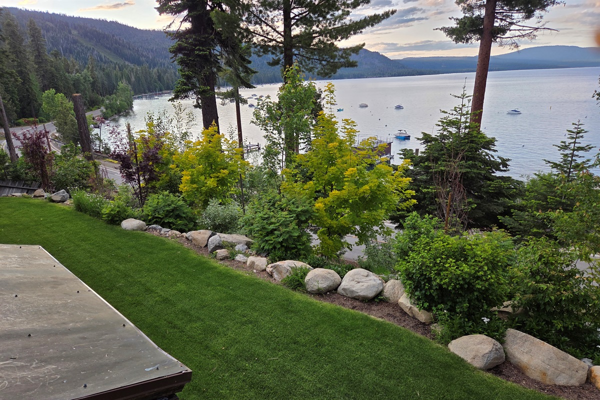 Our lawn area facing the lake.  This will most likely be covered by snow in the winter and not be green in the in between seasons, but this what it looks like in the summer!