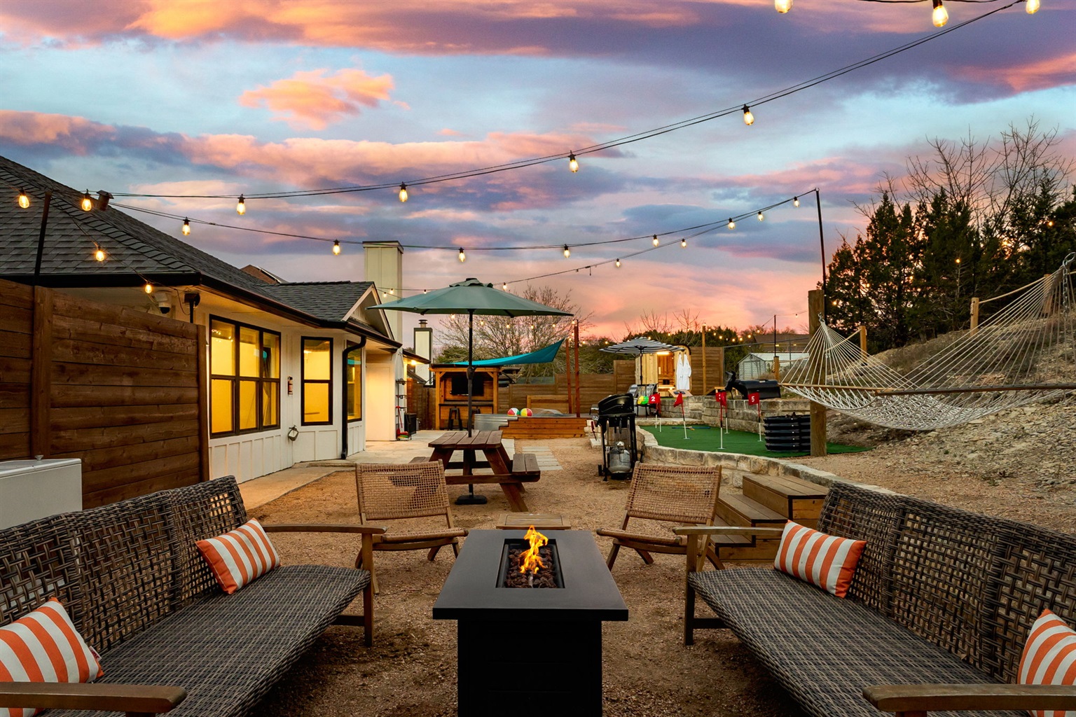 Your outdoor hangout with a fire pit for s'mores, lounge seating for everyone, and sunsets that make you forget to check your phone.