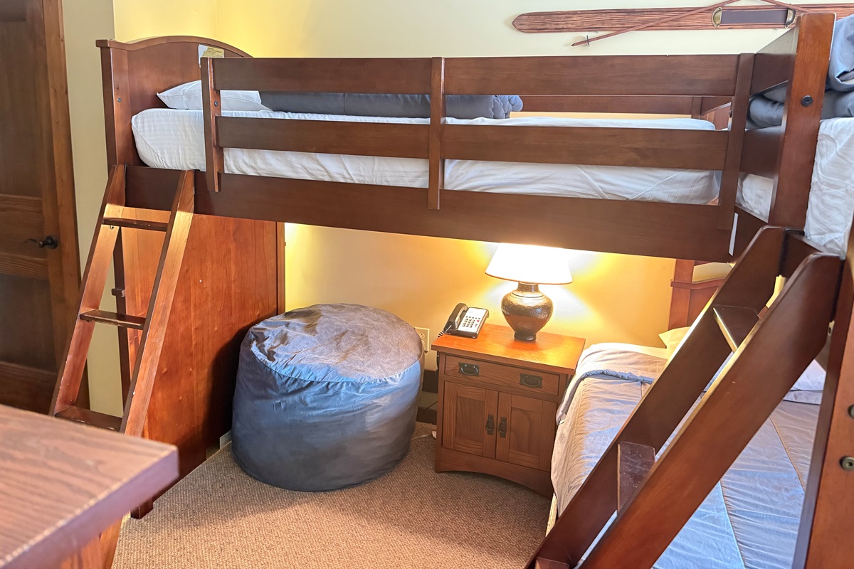 Beanbag reading nook under the bunk beds in the second bedroom.