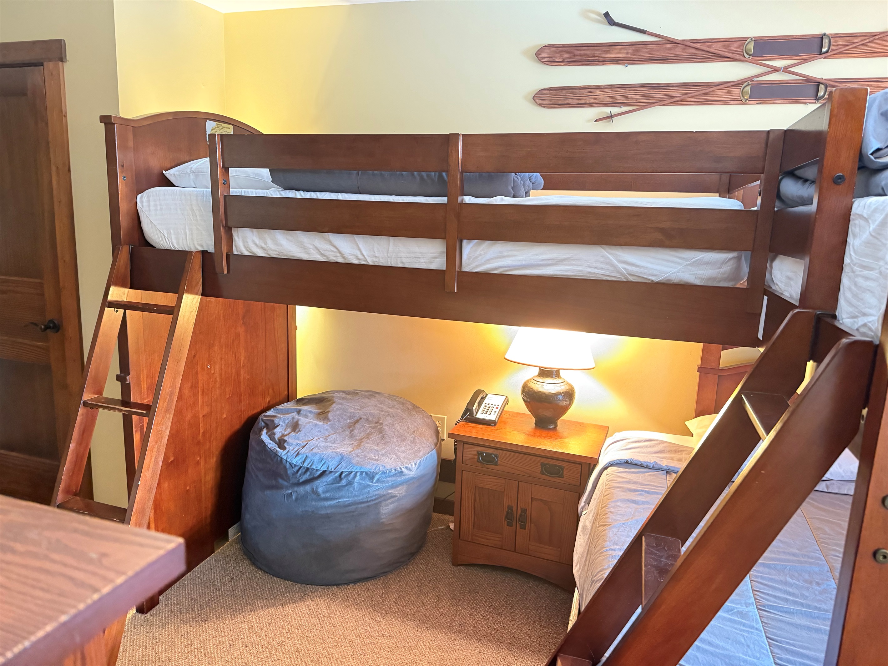 Beanbag reading nook under the bunk beds in the second bedroom.