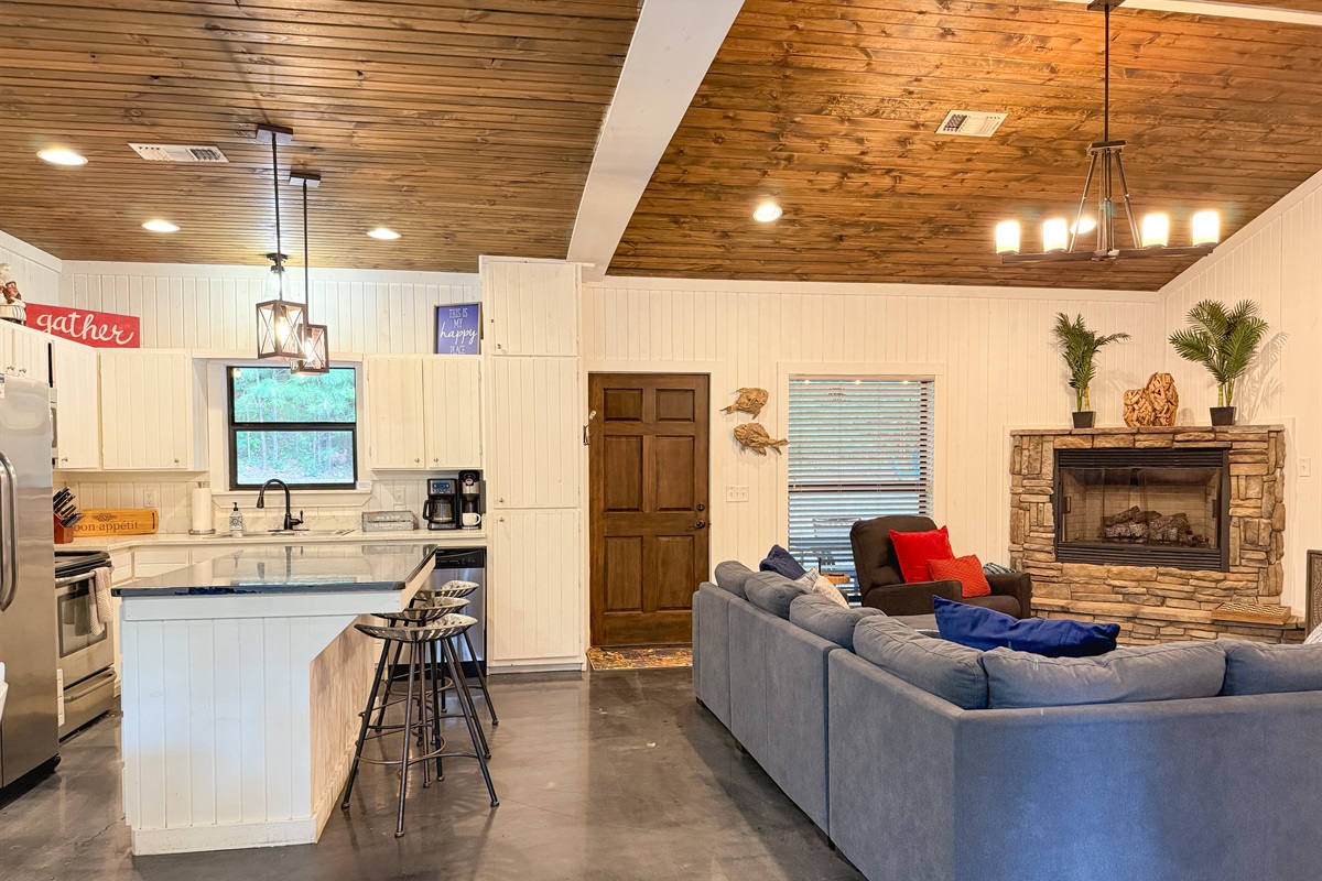 Kick back by the fire or binge your favorite shows&mdash;this inviting space is made for comfort and connection.