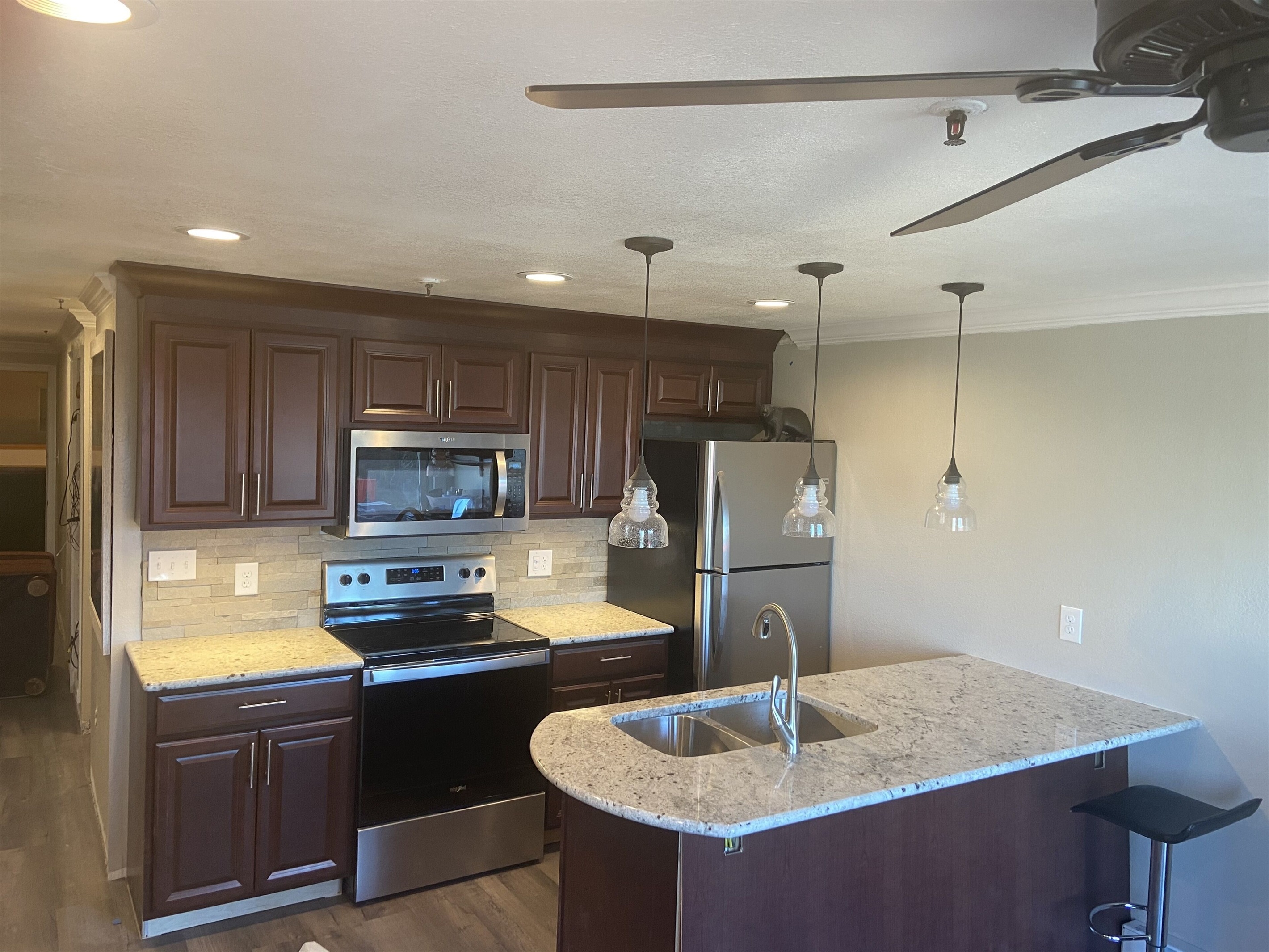 Our full kitchen is well stocked with all you need for cooking in. 