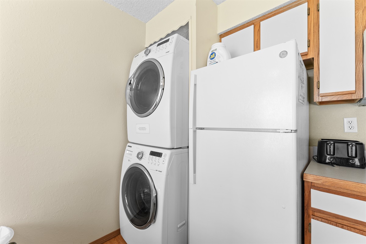 Convenient in-unit washer and dryer—pack light and stay fresh.