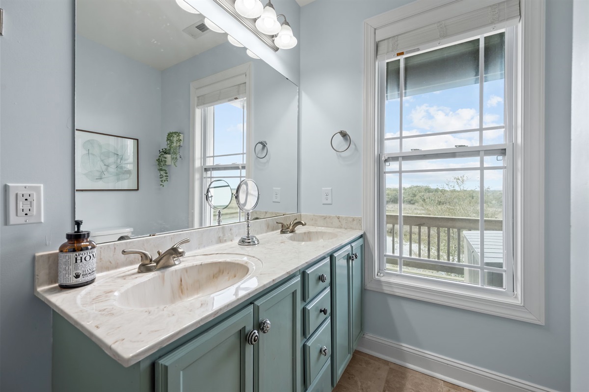 Master bathroom vanity with double sinks- get ready with a view and plenty of space for two!