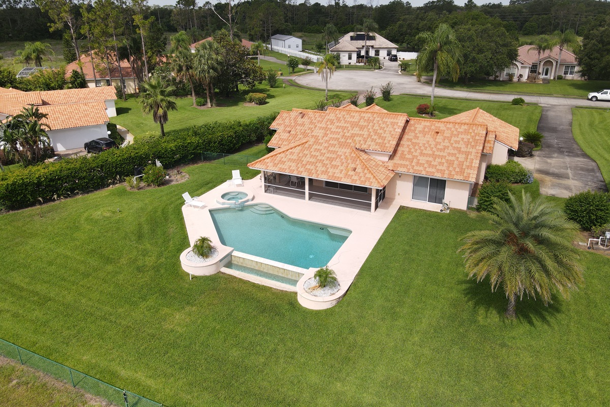 Drone view of backyard