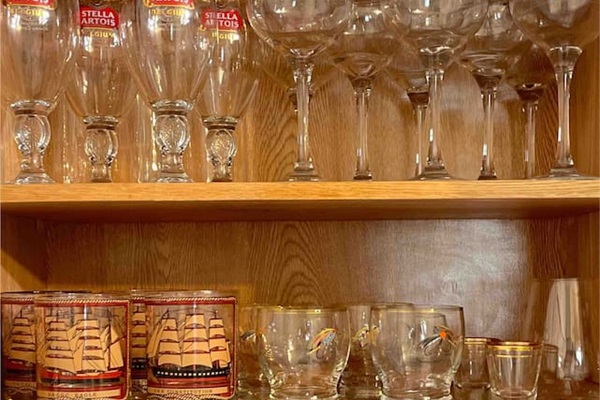 Cabinet with glassware.  