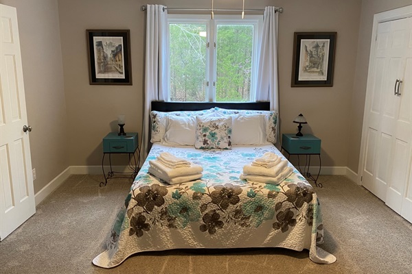 Upstairs Blue Room - Queen Bed - Double closet and lots of room - blackout curtains