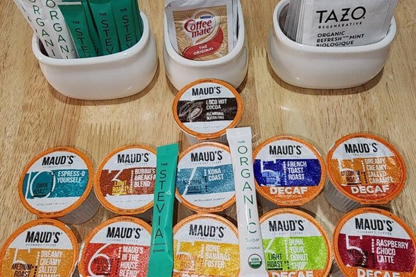 Coffee, tea, and hot chocolate provided. Along with sugar & creamer.