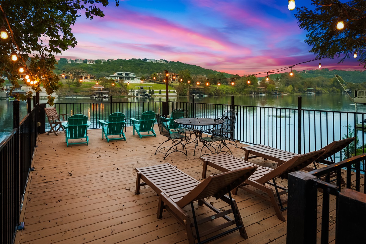 Seating area on the top floor of the double-decker boat deck