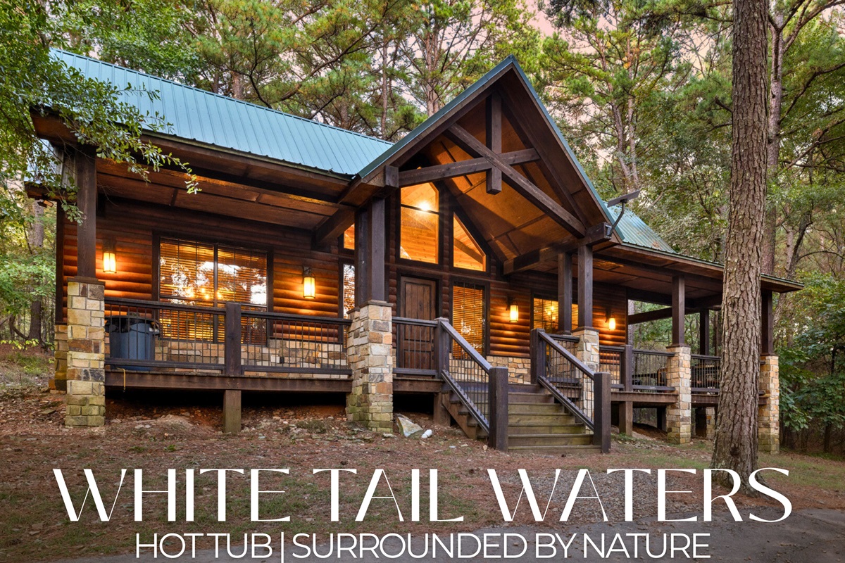 White Tail Waters: a 1-bedroom hideaway with a king bed, sleeper sofa, and hot tub. Cozy and romantic, perfect for 2–4 guests.