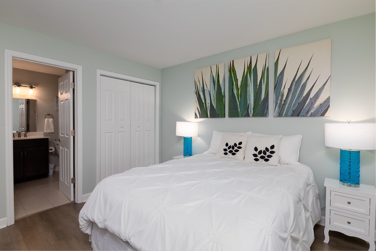 Queen size bed in the master bedroom