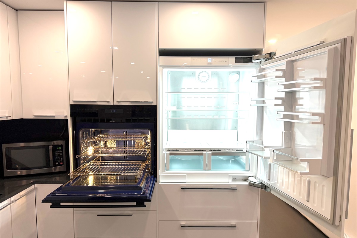 Wolf In-Wall Oven and Large Refrigerator with 2 Freezer Drawers- Microwave 