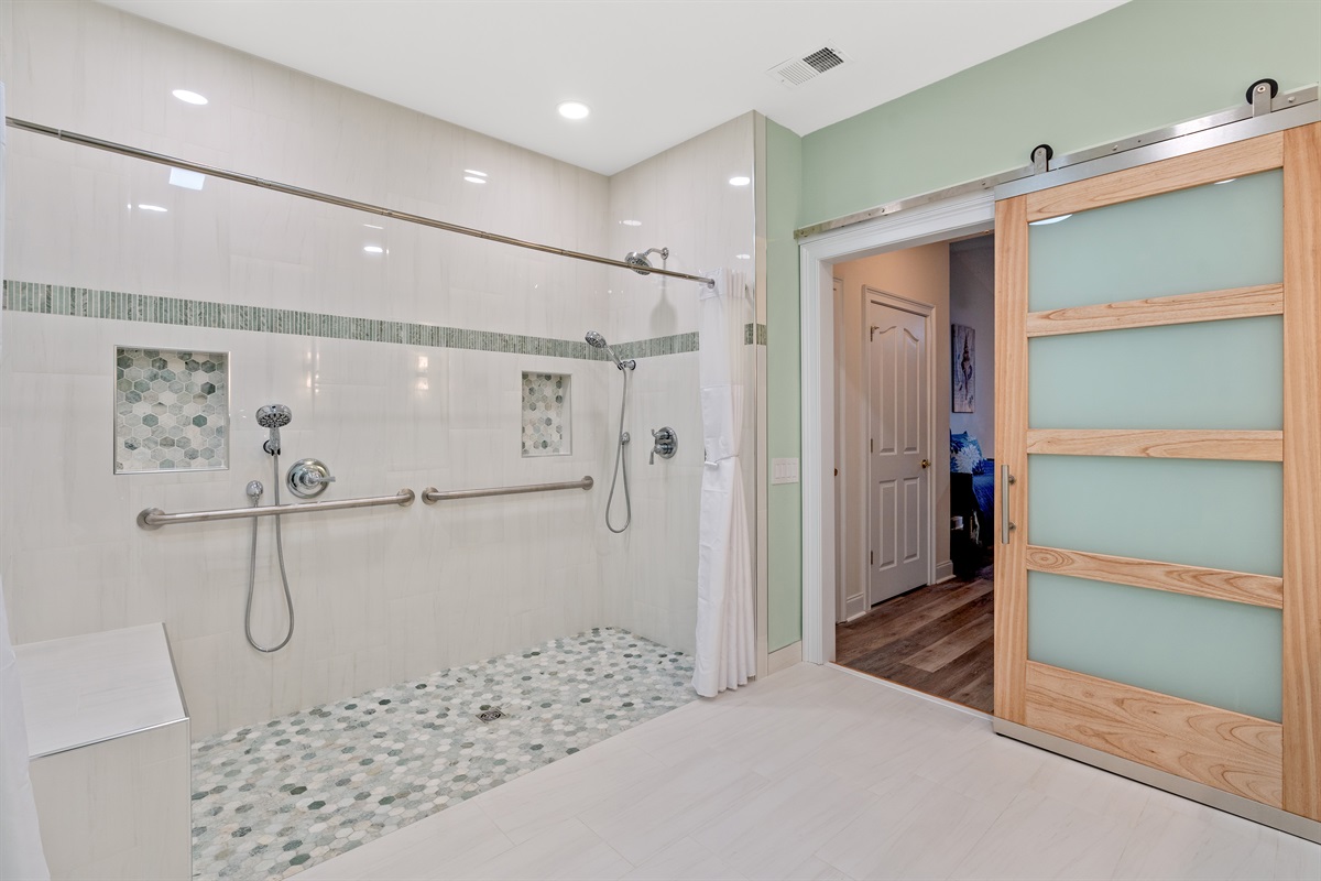 Mobility accessible roll in shower