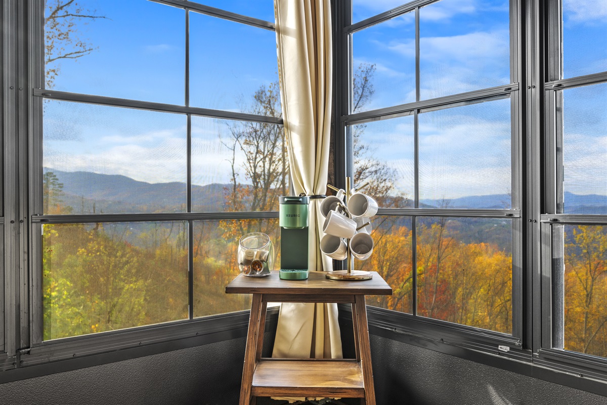 Savor your morning coffee surrounded by peace and mountain views