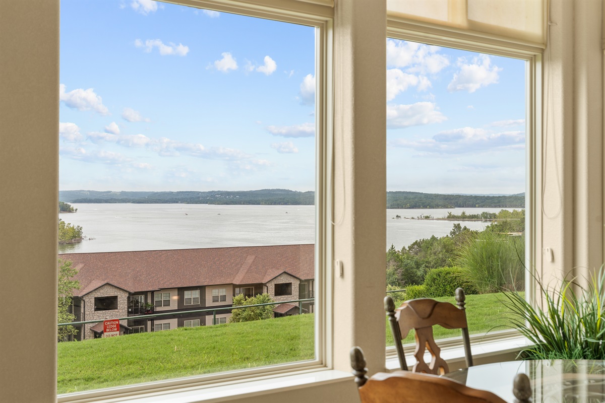 The lake shows up beautifully through the sunroom windows all day long.