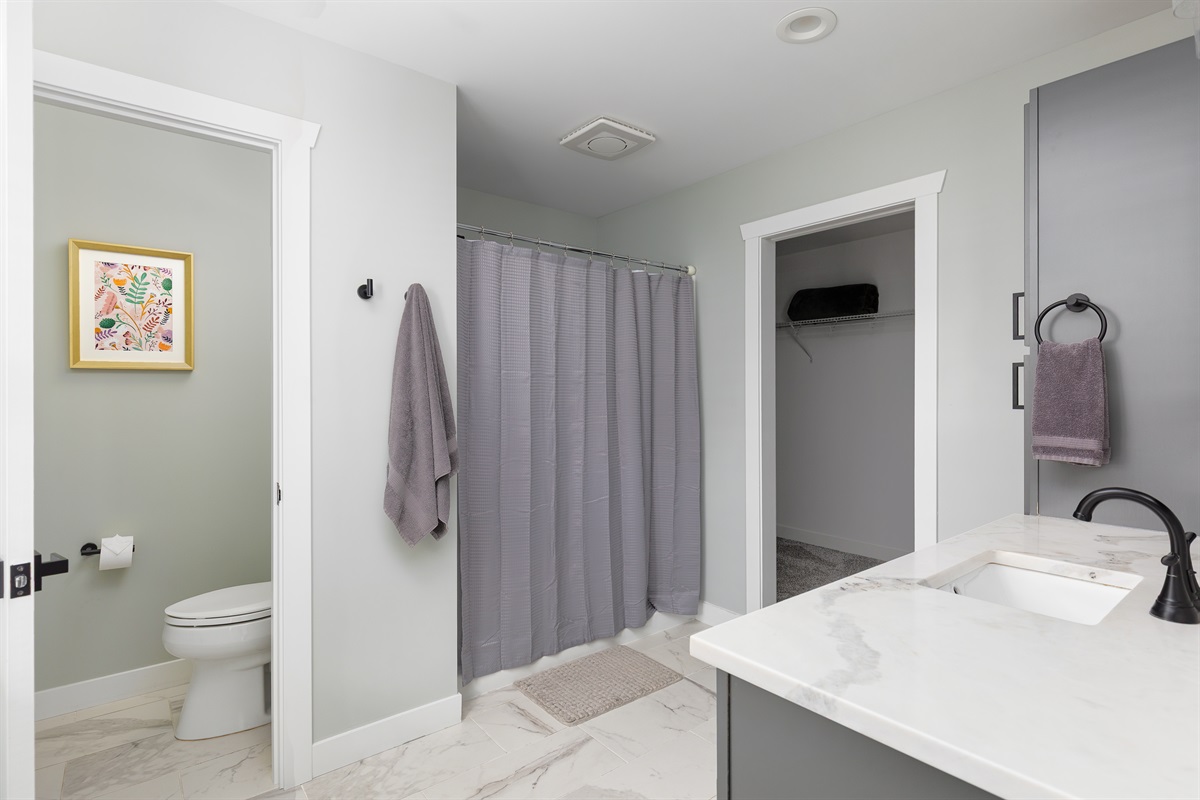 Shower, huge closet, full sink