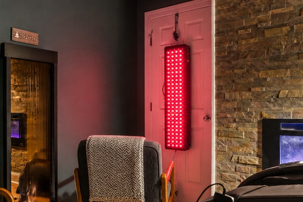 Red light therapy in The Zen Den adds a spa-inspired wellness touch, sit or stand for a calming, restorative session in a warm, soothing setting