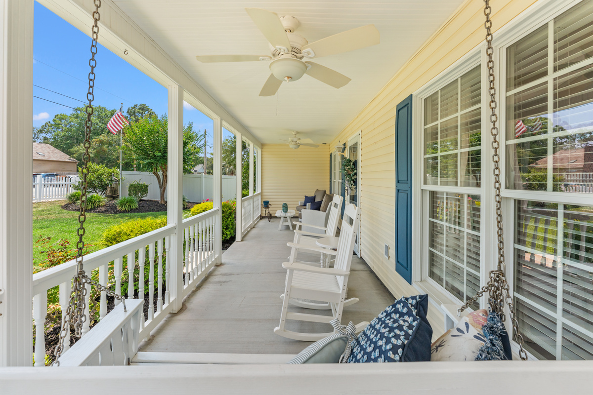 Enjoy rocking chairs and swings for evening breezes