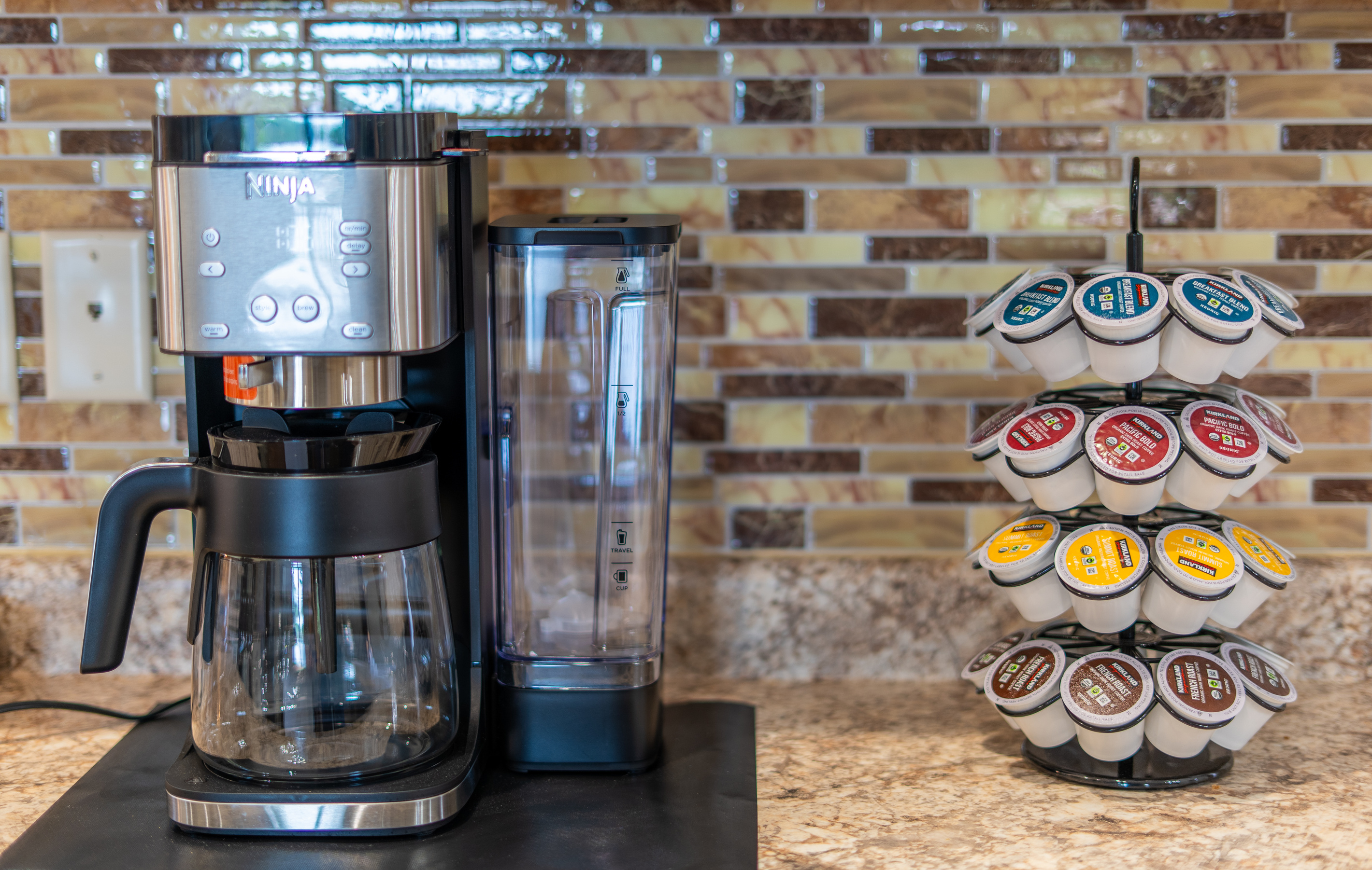 Your morning ritual starts here. Dual-brew Ninja coffee system, complimentary K-cups, and a full coffee bar setup - because great days start with great coffee