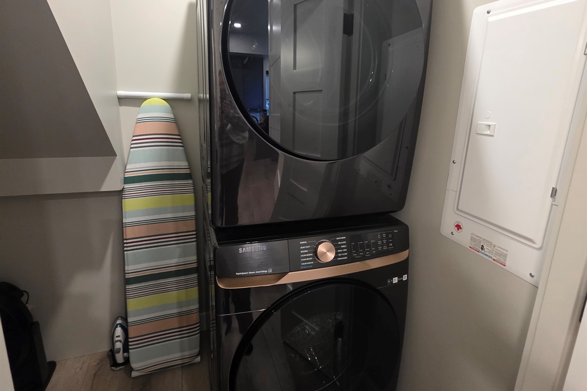 Full size washer and dryer in townhome. Iron and Ironing board as well.