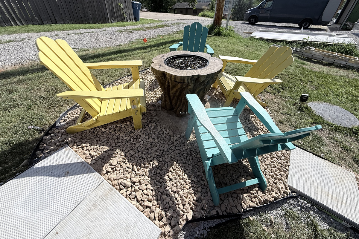 Propane stump shaped fire pit. No firewood needed.