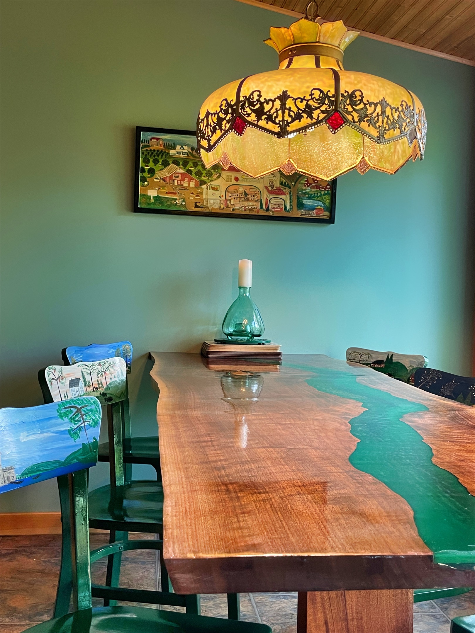 Big Pines custom dining room table with epoxy details.