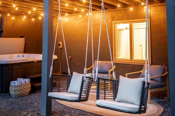 Wrap up your day by sitting back and relaxing in the hot tub or on the swings.
