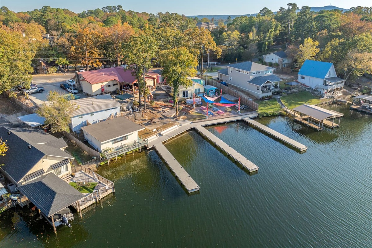 Aerial View of Sam's Pizza Pub showing Canary Cottage.