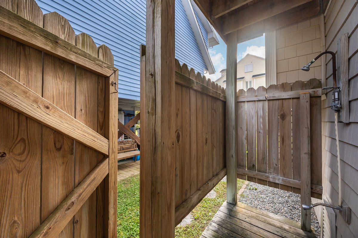Private enclosed outdoor shower—perfect after the beach