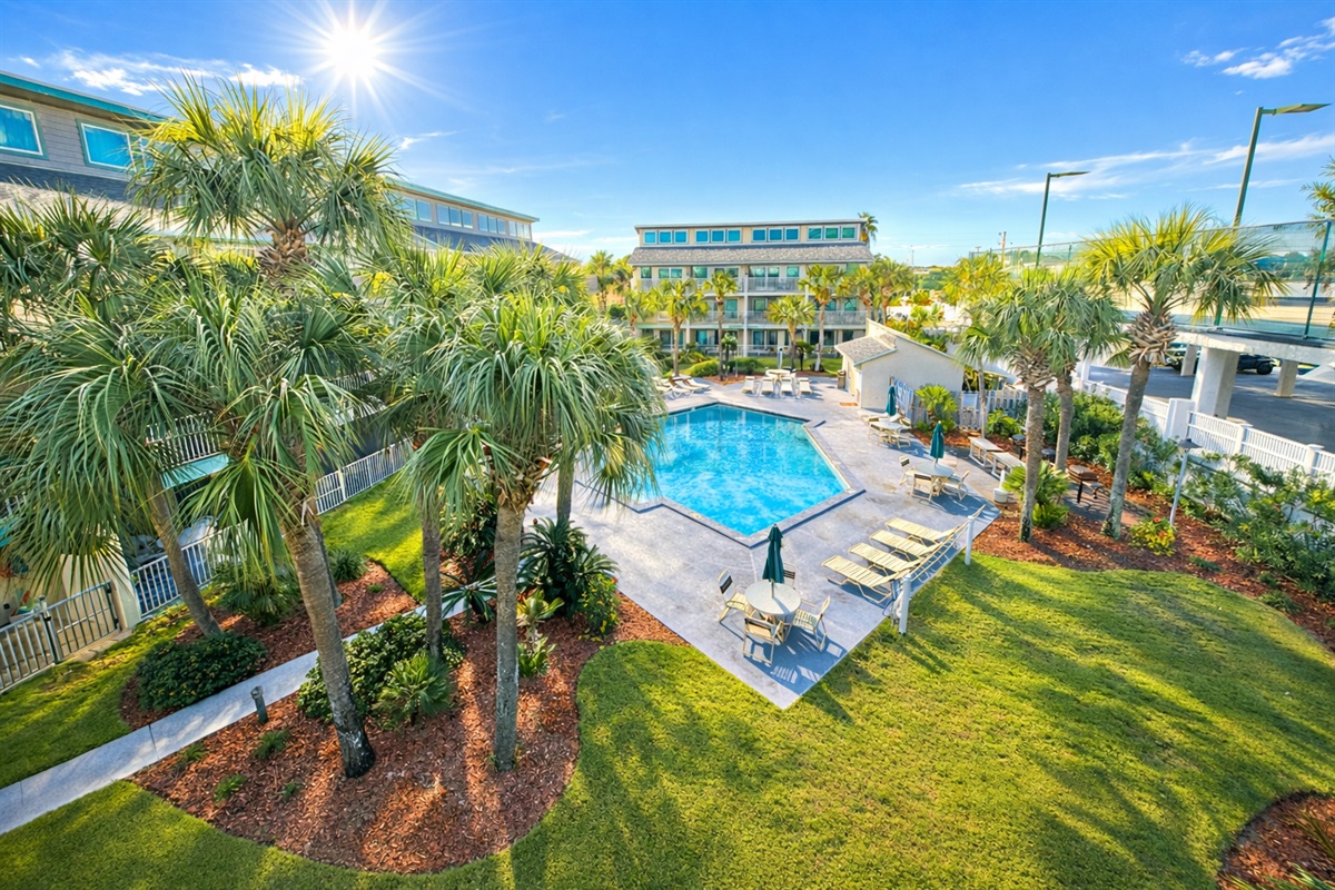 View of pool from balcony