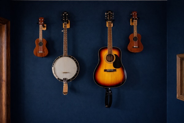 Banjo, guitar and ukuleles-"perfect for a mountain jam session."