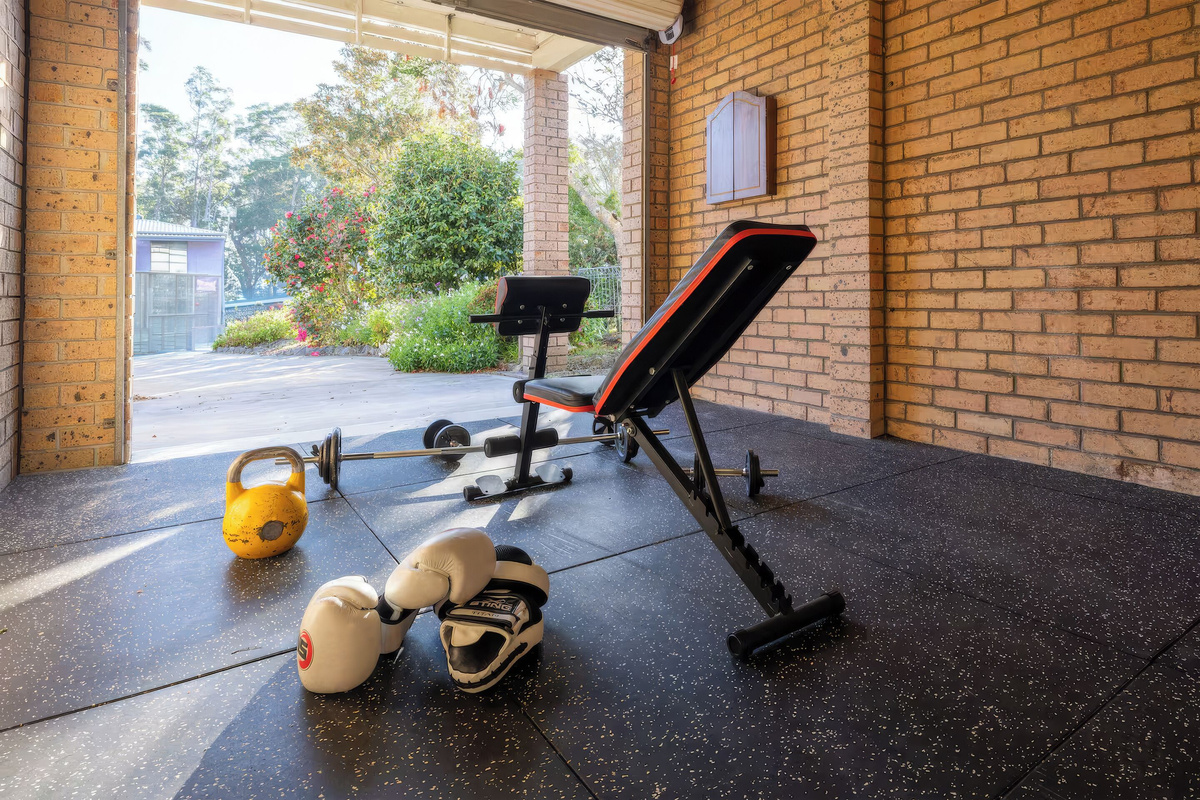 A practical undercover fitness space adds extra flexibility to Luna’s Sanctuary, with open-air light and room to move before the day begins.
