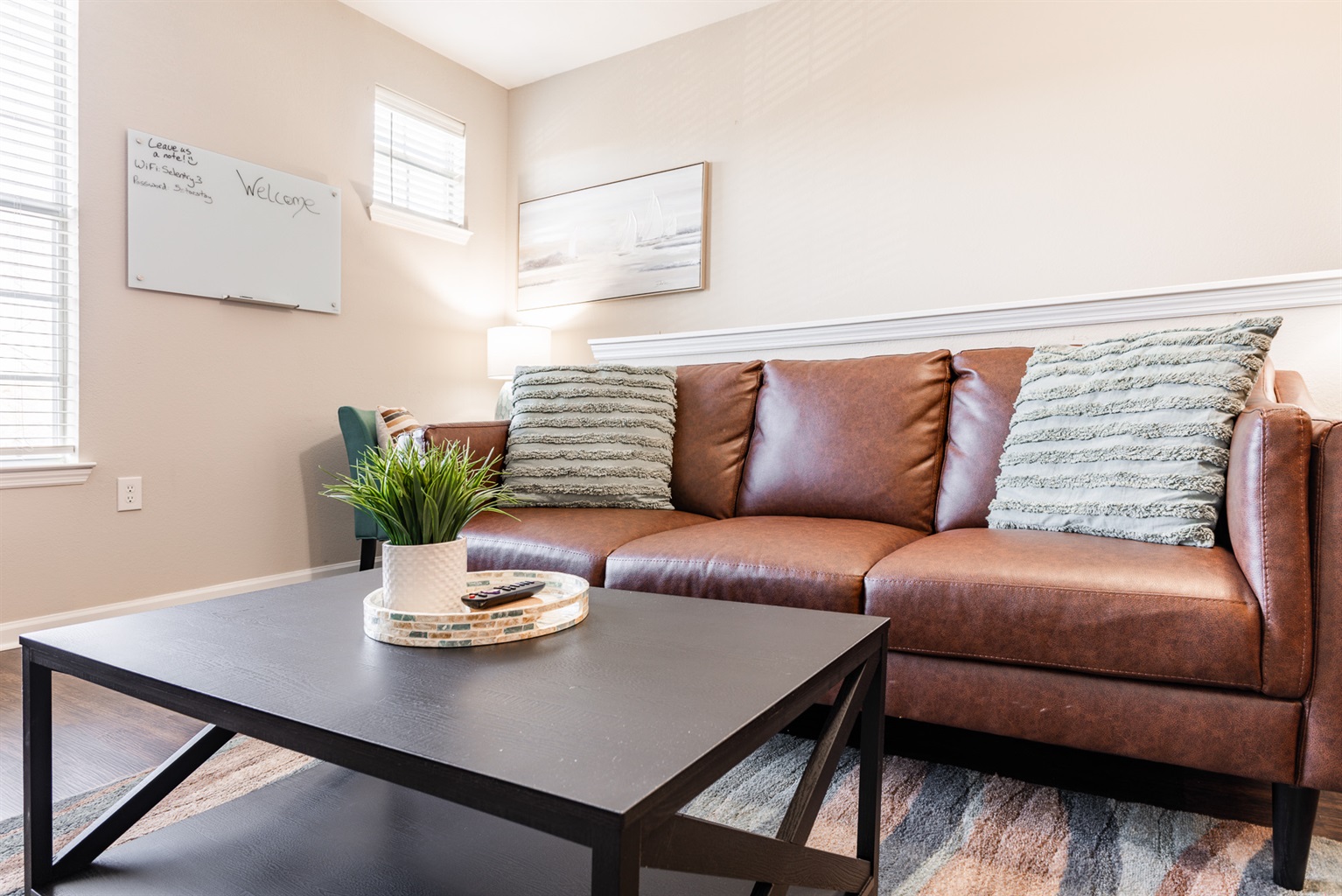 leather couch in living room
