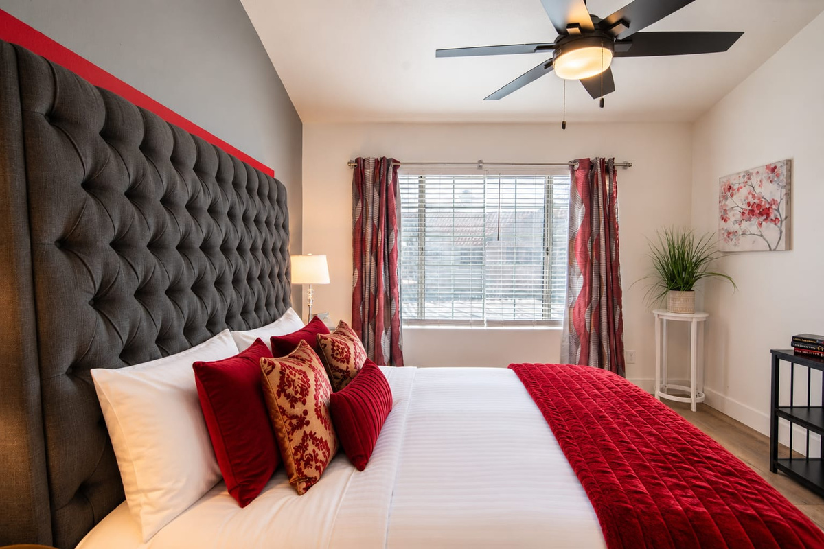Elegant design and clean lines create a cozy, inviting bedroom that blends timeless style with comfort.