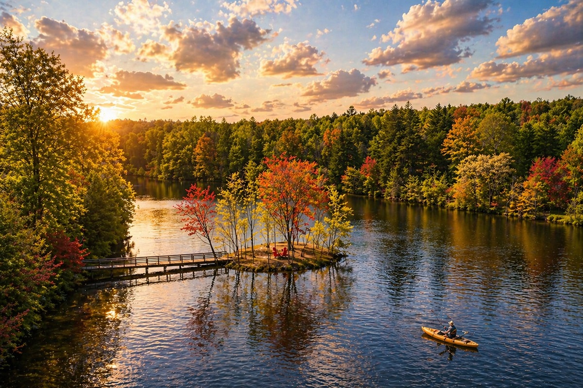 Lake and Island at Sunset