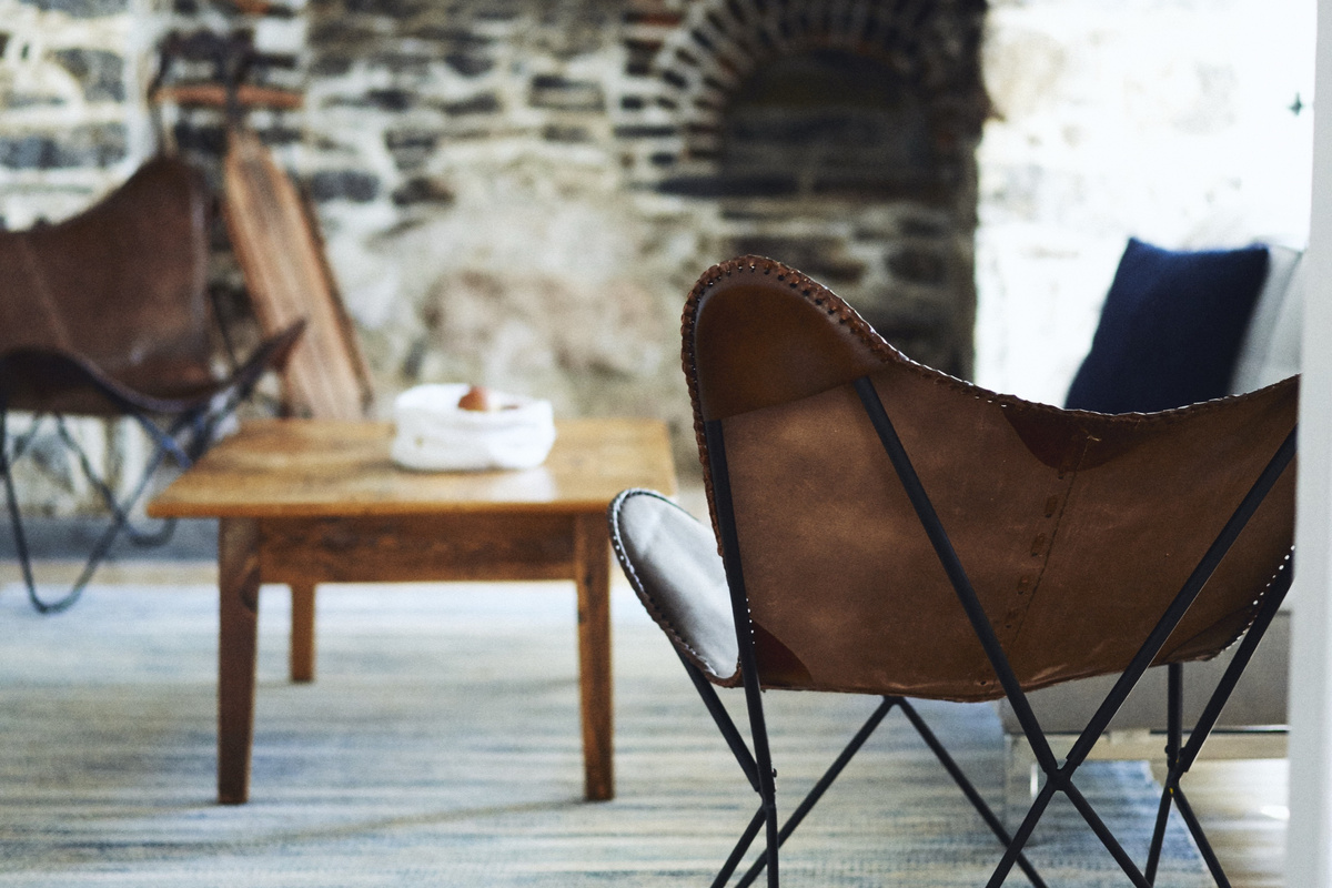 A reading corner by the hearth