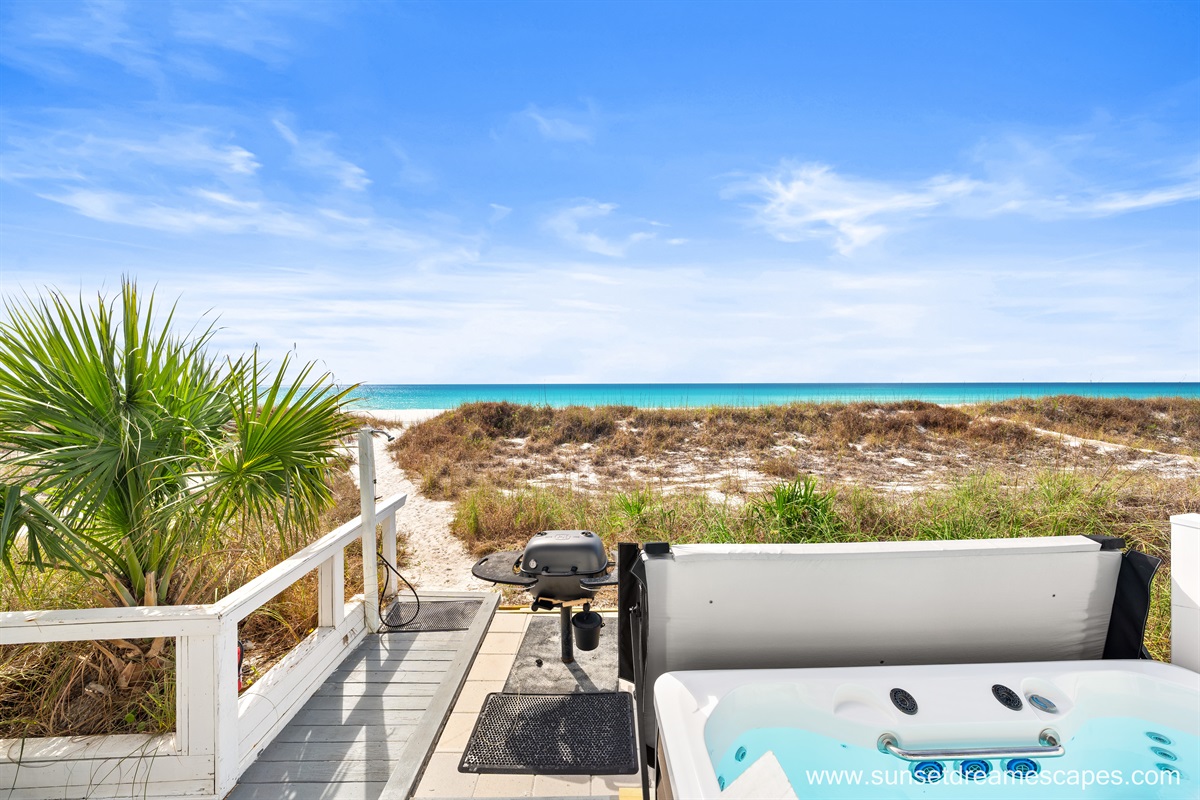 Relax and recharge in your own private, heated, SwimSpa (12'x7.5'). Enjoy the sound of the waves and beautiful Emerald Coast views while lounging in the warmed waters and your chef cooks on the park style grill.