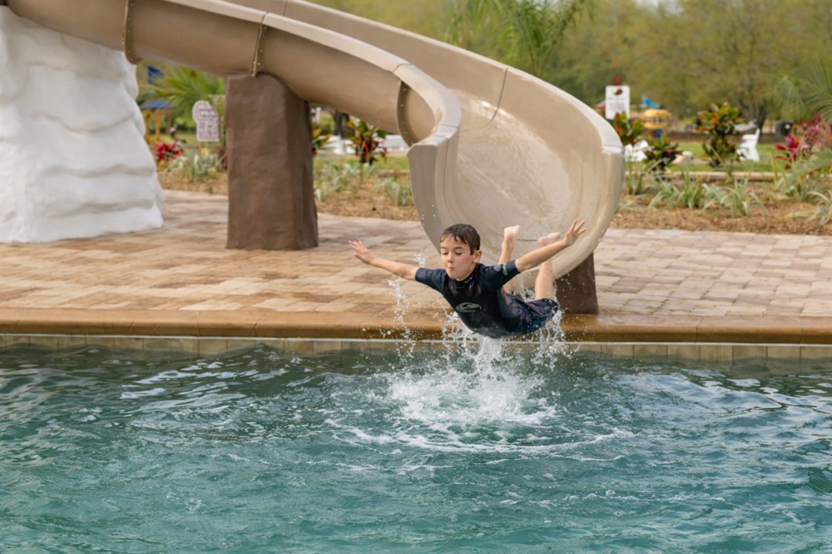 Our waterslide goes right into an 8 foot deep pool.