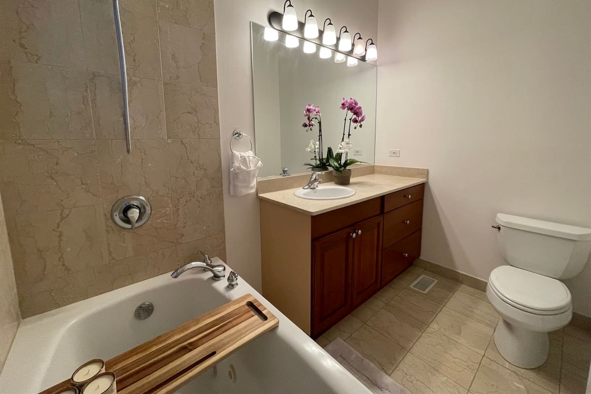 Clean full bathroom stocked and prepared before every arrival