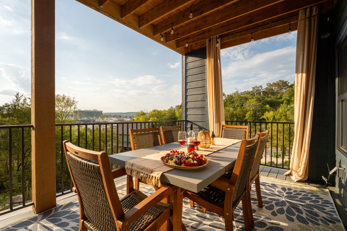 Covered outdoor dining makes the deck a perfect spot for meals with a view.