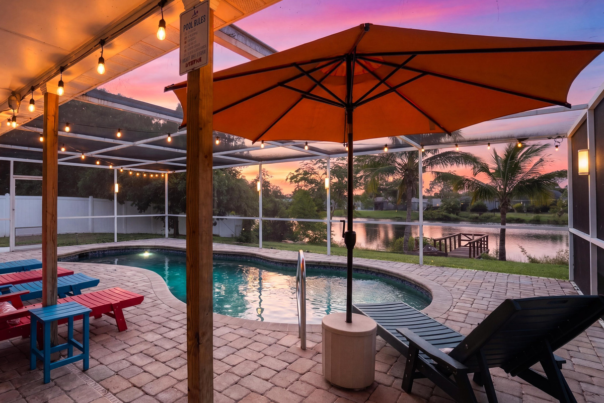 Private pool and shaded loungers create a tropical retreat for relaxing outdoors.