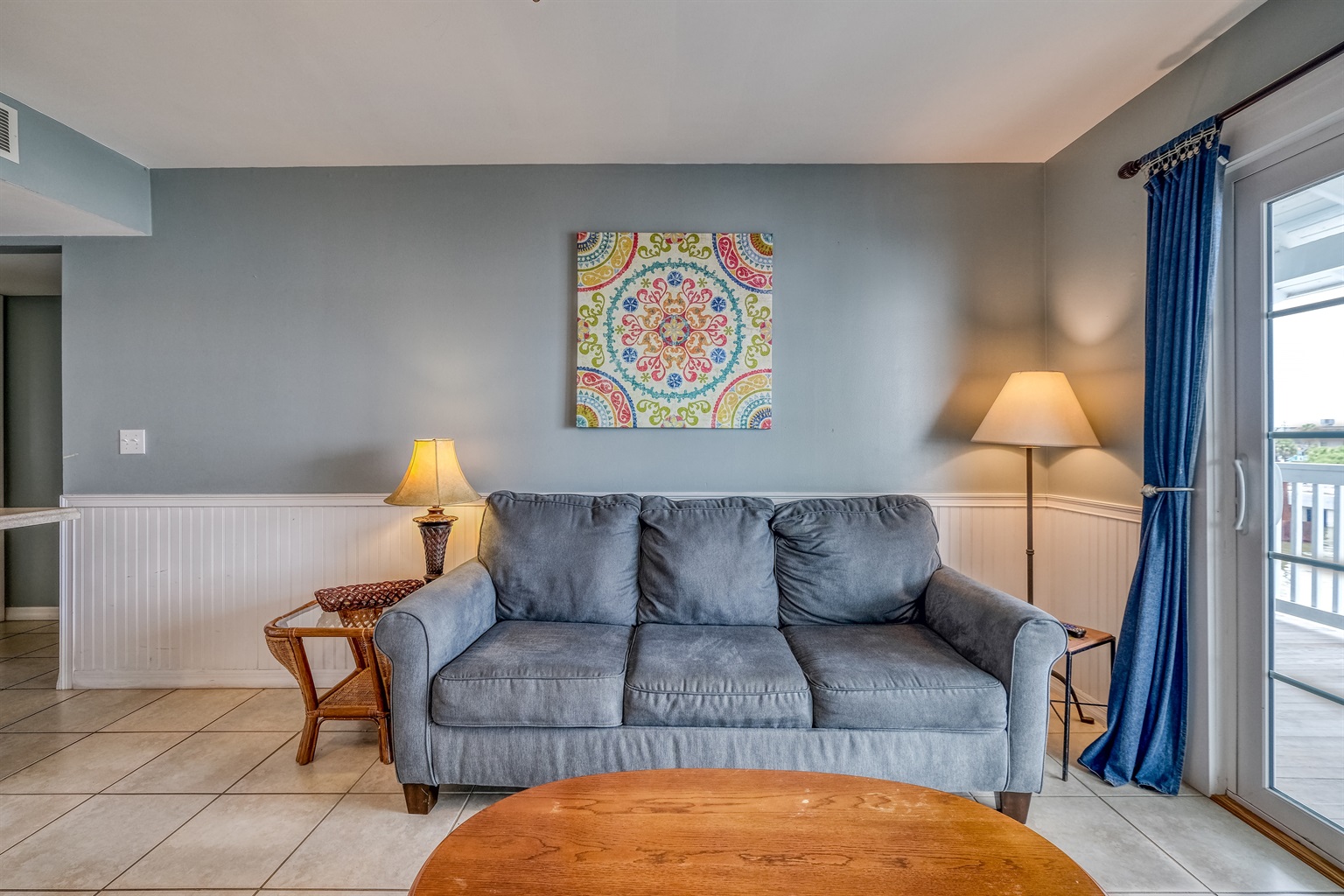 Queen sofa bed in living area