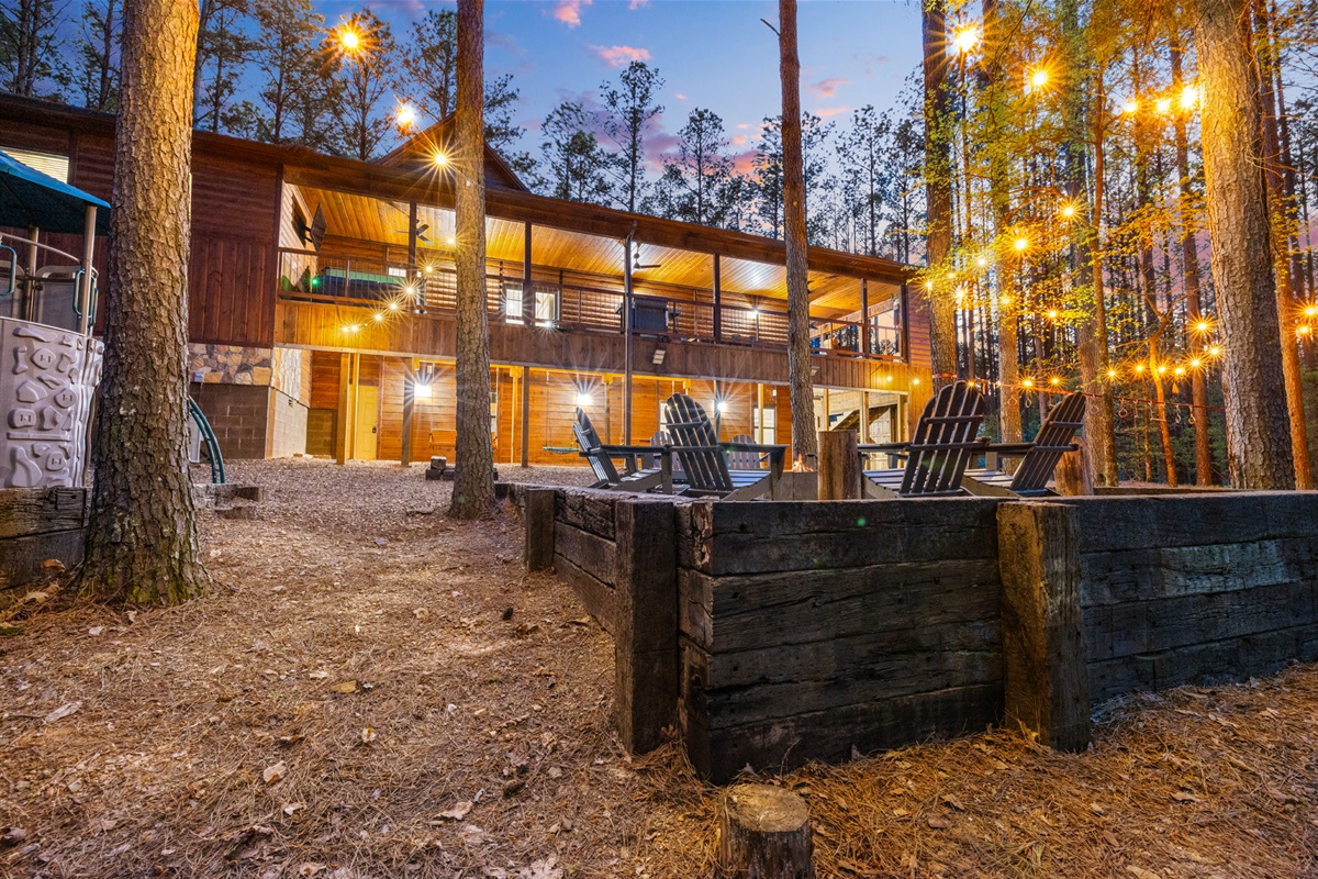 Back yard with it all!  Play set, fire-pit, horseshoes!