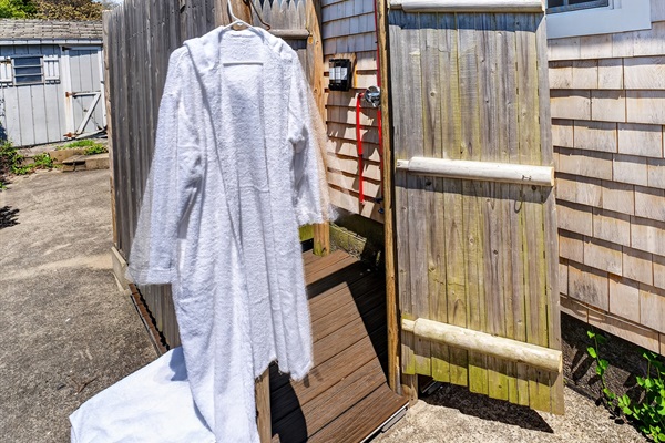 Enjoy a quick, easy rinse in the outdoor shower after a beach day!